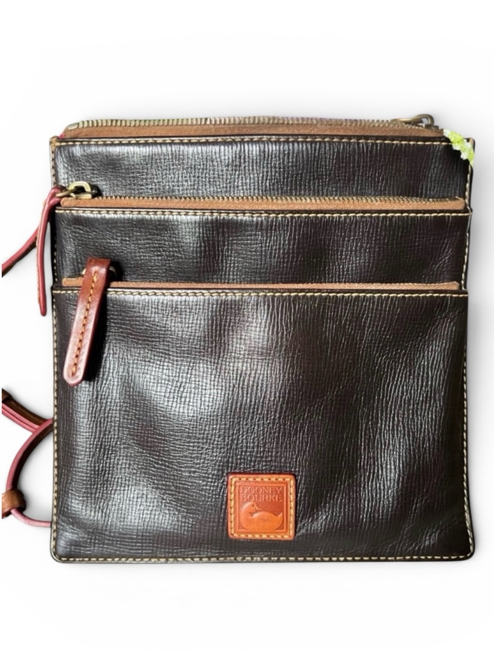 Dooney & Bourke Florentine Leather Triple Zip Crossbody Bag Purse Brown Black